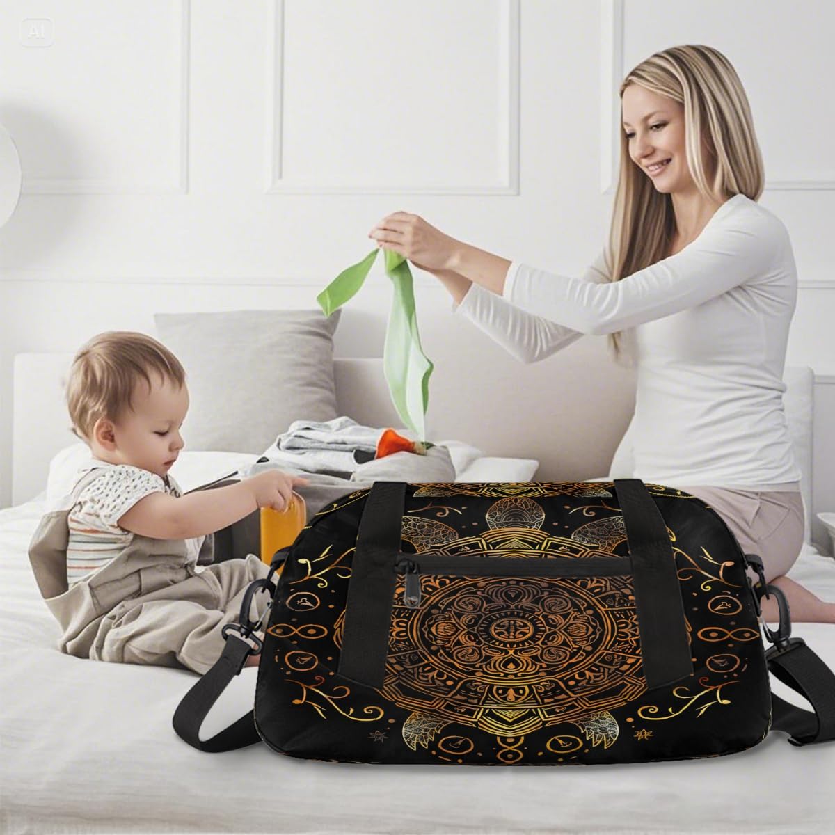 Kids Travel Duffle Bag Weekender Overnight Bag Gym Tote for Boy Girls Carry On Workout Duffel Bag(Ethnic Turtle Animal)