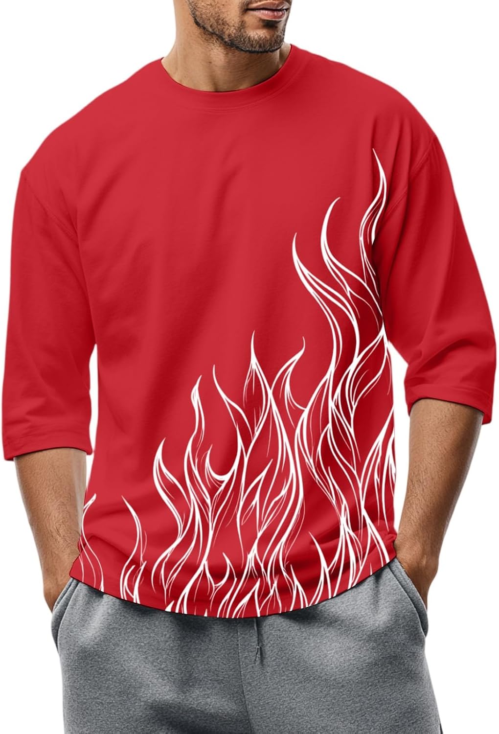 WENKOMG1 Men's 3/4 Sleeve Novelty Graphic Print Tee Shirt Soft Casual Beach T Shirts, S-3XL