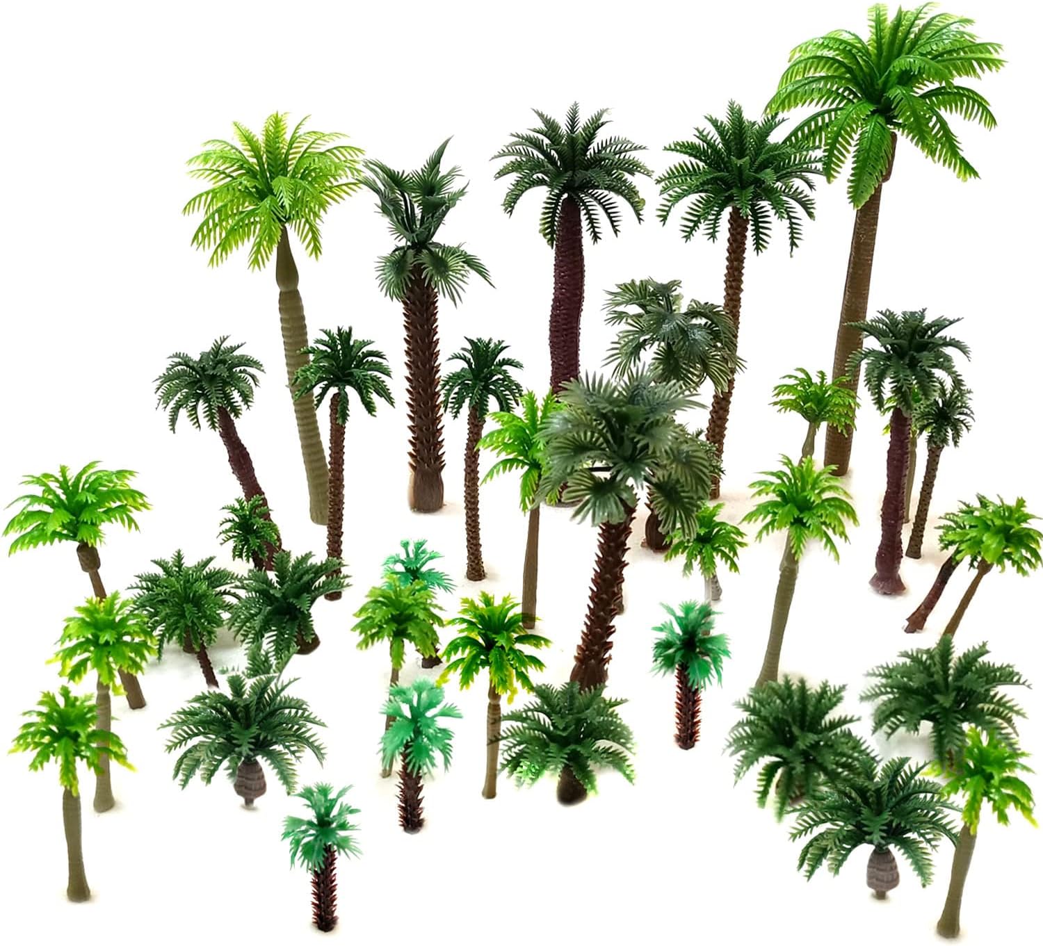 36pcs Palm Trees, 3-16 cm, Ho Scale Bushes, Plastic Trees for Projects, Miniature Trees, Diorama Building, Scenery Layout