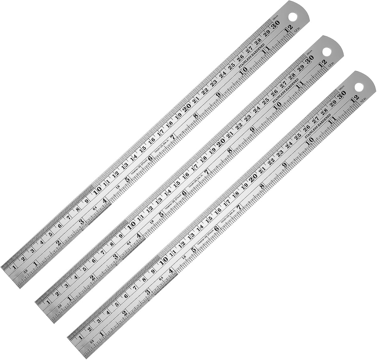 3PCS 12 Inch Metal Ruler,Stainless Steel Rulers with Inch and Metric Graduations ,Suitable for Engineering Drawings and Offices Family