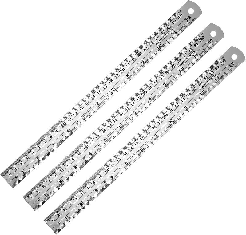 3PCS 12 Inch Metal Ruler,Stainless Steel Rulers with Inch and Metric Graduations ，Suitable for Engineering Drawings and Offices Family