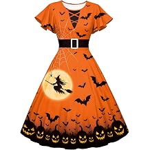 Halloween Dresses for Women Spooky Season Swing Party Dress Fall Outfits