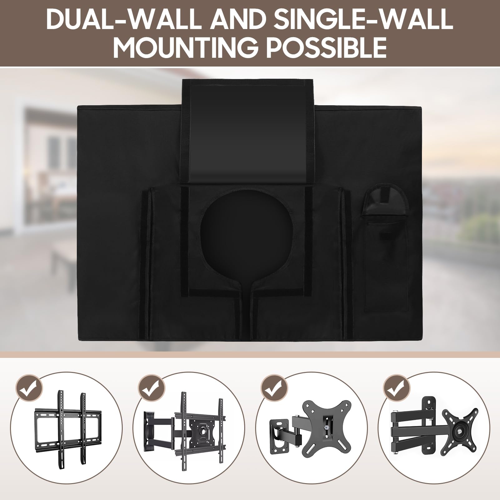 Gugxiom Cubierta para TV al aire libre 600D Oxford tela Patio TV cubierta impermeable resistente a la intemperie TV Protector de pantalla para exterior negro