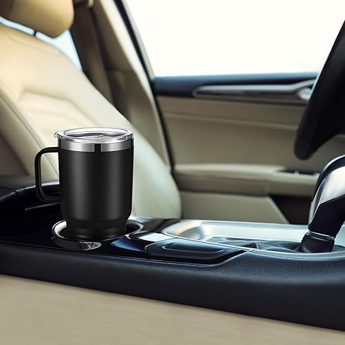 Miniatura 5 de Vaso de 30 onzas con asa, 4 piezas, taza de café de viaje nsulada, vaso de acero inoxidable, doble a prueba de fugas, moderna taza térmica al vacío