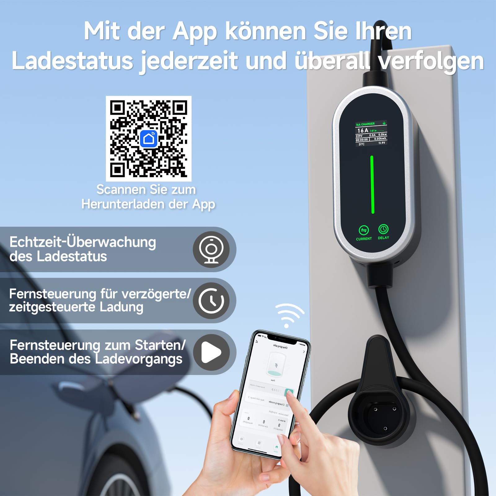 Typ 2 Ladekabel, 7,2kW Mobile Wallbox 1-Phasig/6-32A/5M