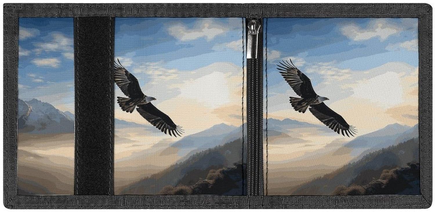 Eagle Mountains Wallet for Men Women Zipper Travel Wallets Stylish Trifold Wallets with Large Capacity Bifold Wallet