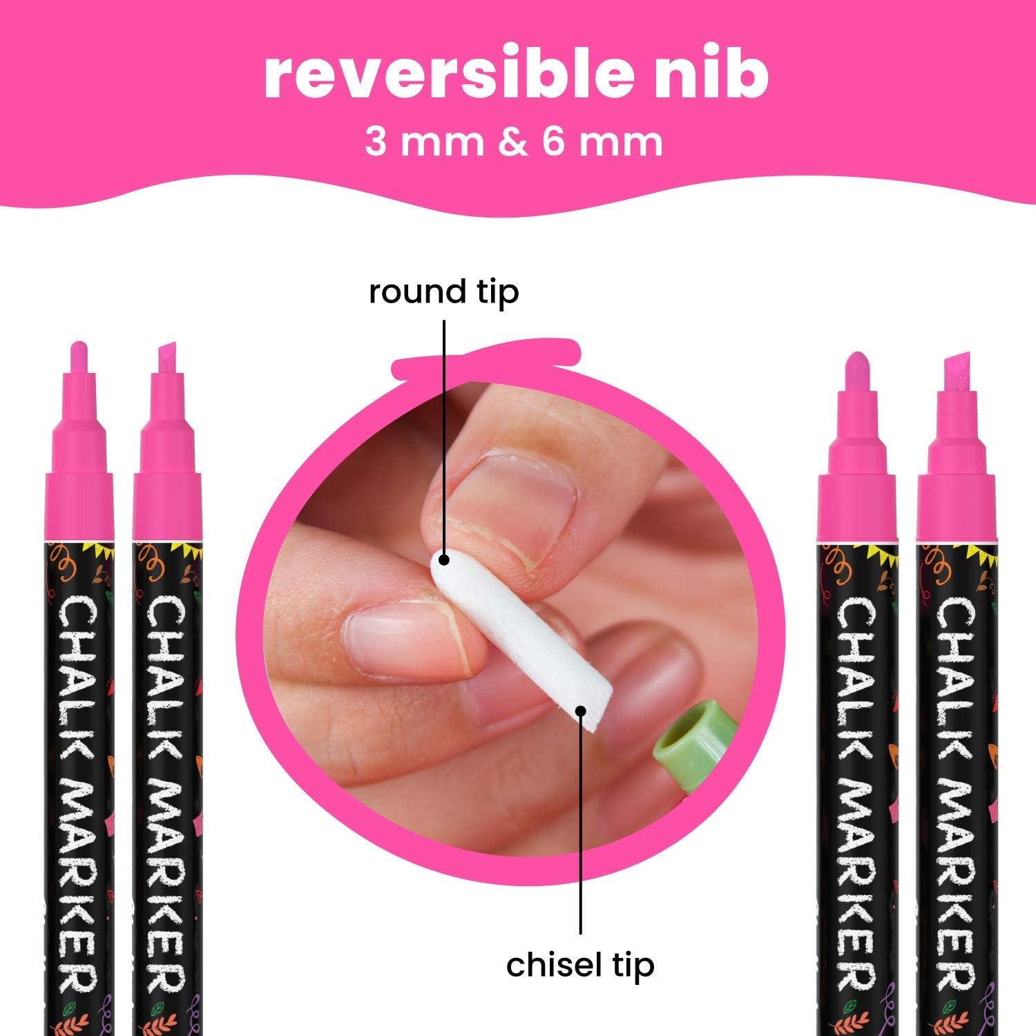 5 Pink Chalkboard Chalk Pens - Pink Dry Erase Markers for Blackboard Chalkboard Signs, Windows, Glass, 5 Count (Pack of 1) - Image 5