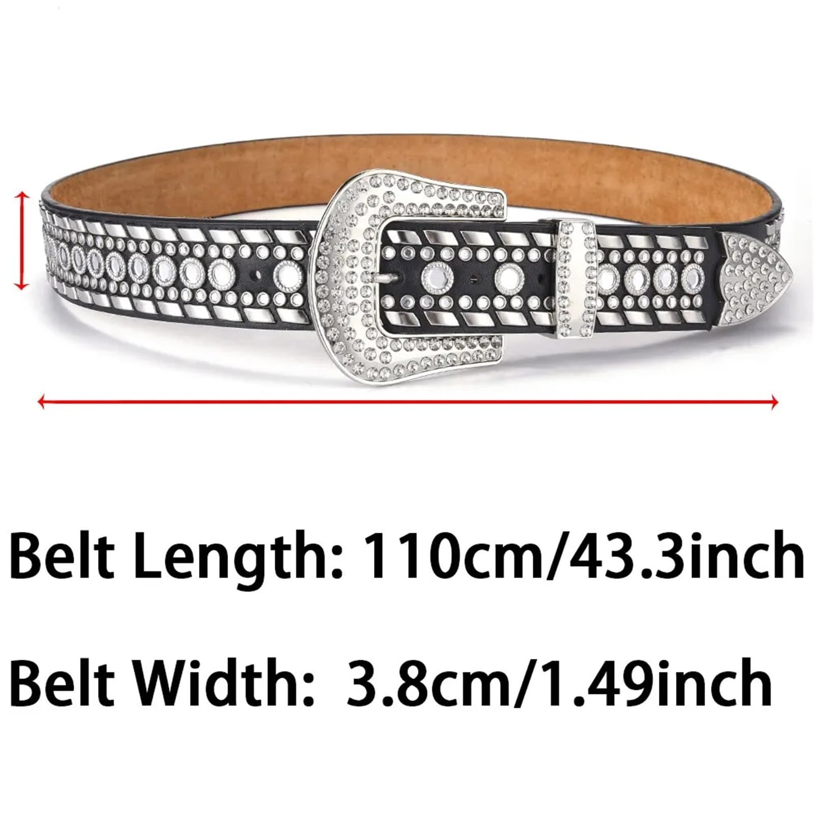 Cinturones Mujer Vaqueros de mujer con diamantes de imitación, cintura grande, diseño de remache brillante occidental, cuero de PU, juego de palabras de Hip Hop artificial