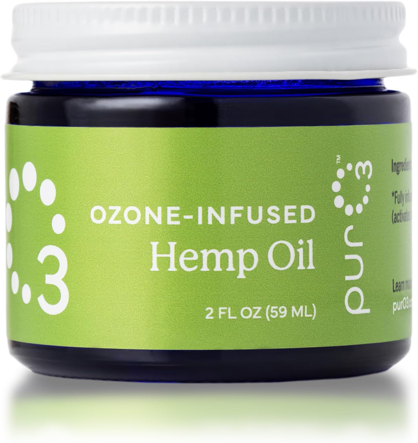 PurO3 Fully Ozonated Hemp Oil - Pure, Natural, Skin Care for Face & Body from Ozonated, Oxygenated Hemp Oil - Glass Jar, 2 oz