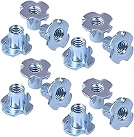 Vista 4 de Tuercas en T de 1/4 pulgadas a 20, 100 piezas de tuercas en T de acero chapado en zinc, 4 puntas, kit surtido de tuercas ciegas para madera