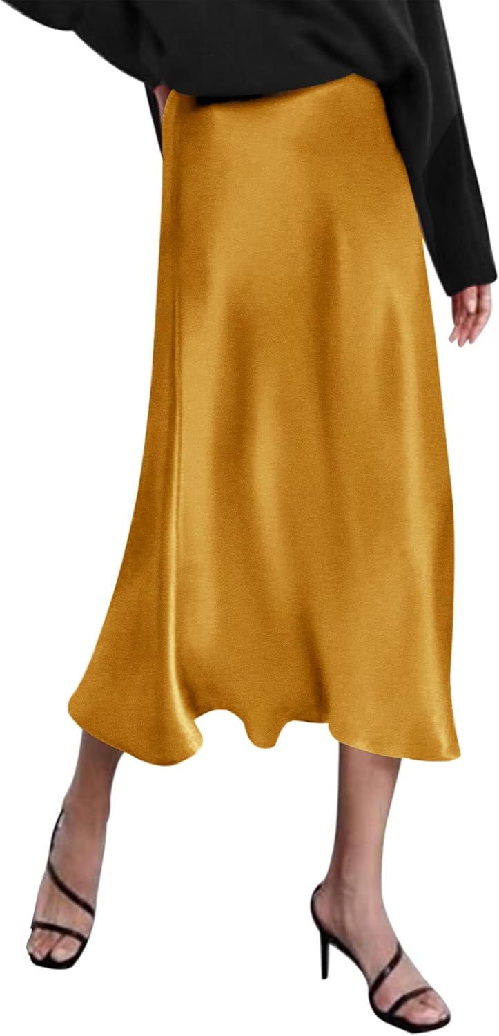 Zeagoo Skirts for Women High Waist Skirt Elegant Midi Skirt Satin