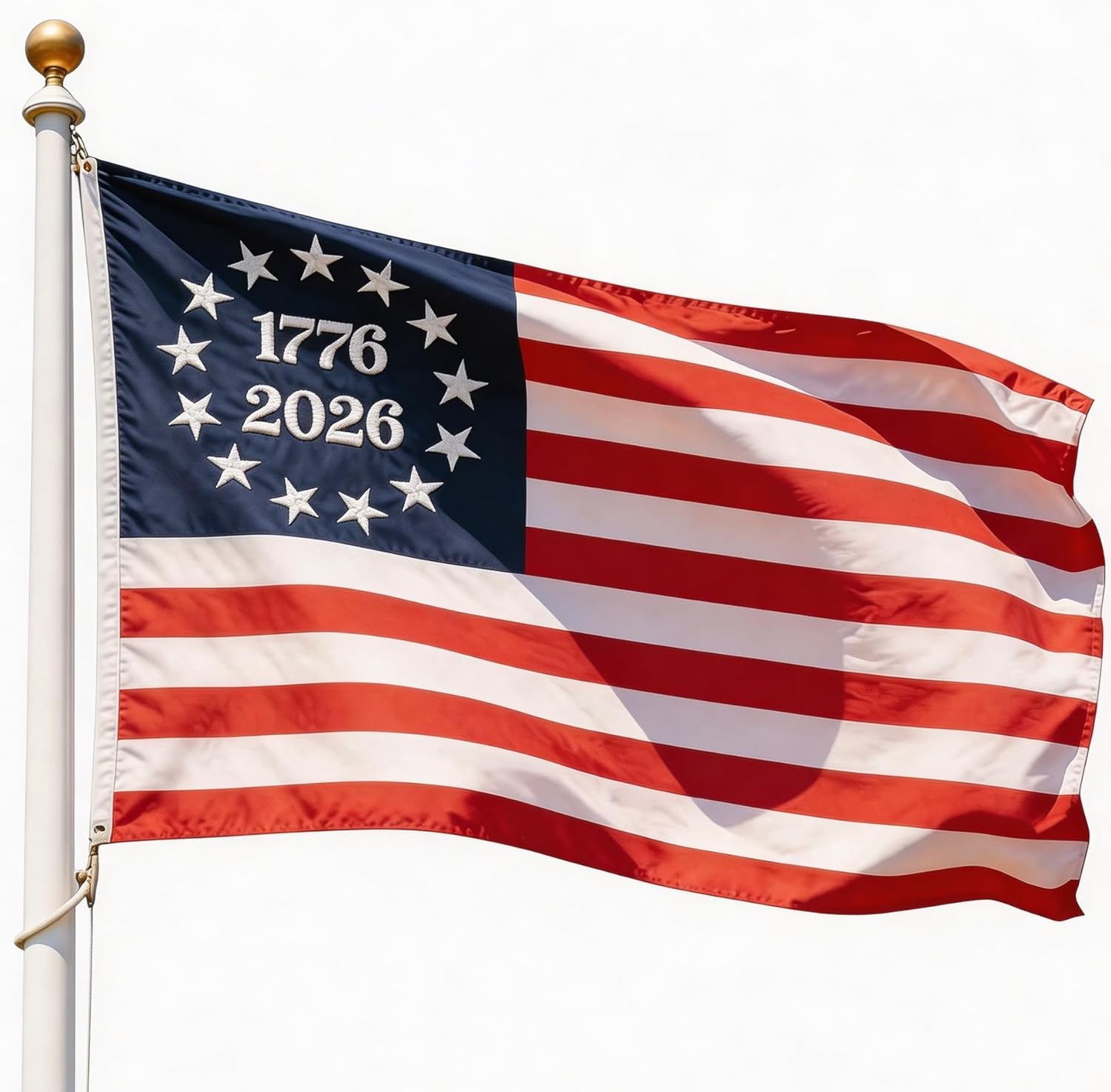 250th Anniversary USA Flag 3x5Ft, Durable Nylon Betsy Ross Flag Heavy Duty, Sewn Stripes and 13 Star American Flag Heavy Duty with 2 Brass Grommets for Indoor and Outdoor Use