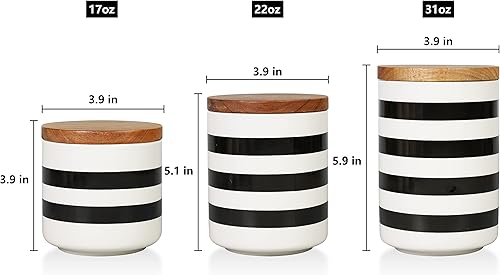 Miniatura 2 de Juego de 3 recipientes de cerámica Sunddo para encimera de cocina con tapa de bambú para café, azúcar y té
