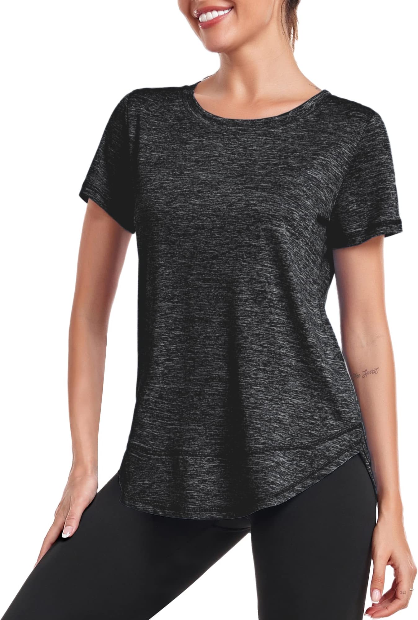 Women's Sports T-Shirt Gym Tops, Short Sleeve Workout Casual Running Tops, Ladies Gym Yoga Sports Top, Crew Neck Fitness T-Shirts for Women, Loose Side Split Tee