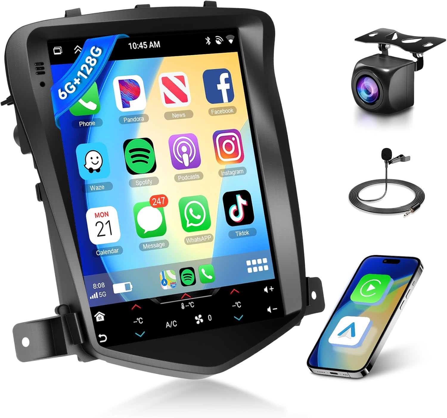 8 Core 6G+128G Android Car Radio for Chevy Cruze J300 2009-2015, Wireless Carplay Android Auto, 5G WiFi+GPS, 9.7" Touch Screen Radio for Cruze, Bluetooth Backup Camera, FM RDS SWC