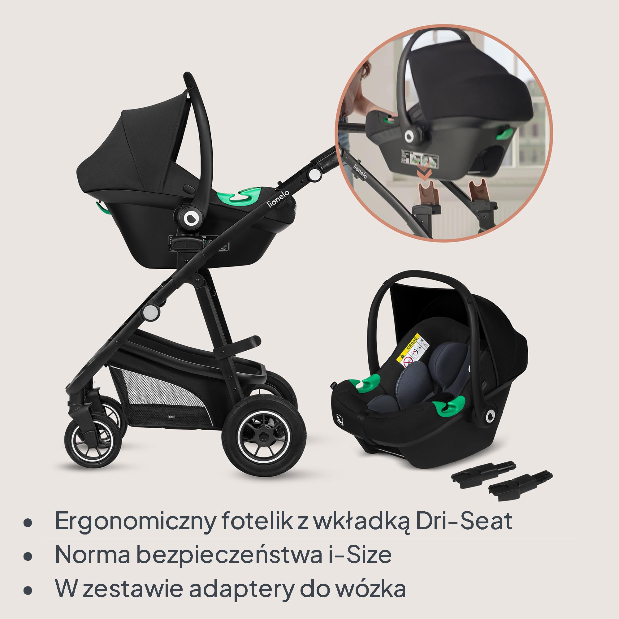 LIONELO BIANKA Wózek Spacerowy Dziecięcy 3 w 1 do 22 kg Gondola Fotelik Samochodowy do 13 kg, Składany, System Podróżny Regulacja Oparcia Koła 360o Amortyzacja, Daszek XXL (Szary) | Składany, system podróżny, regulacja oparcia, koła 360o amortyzator, osło