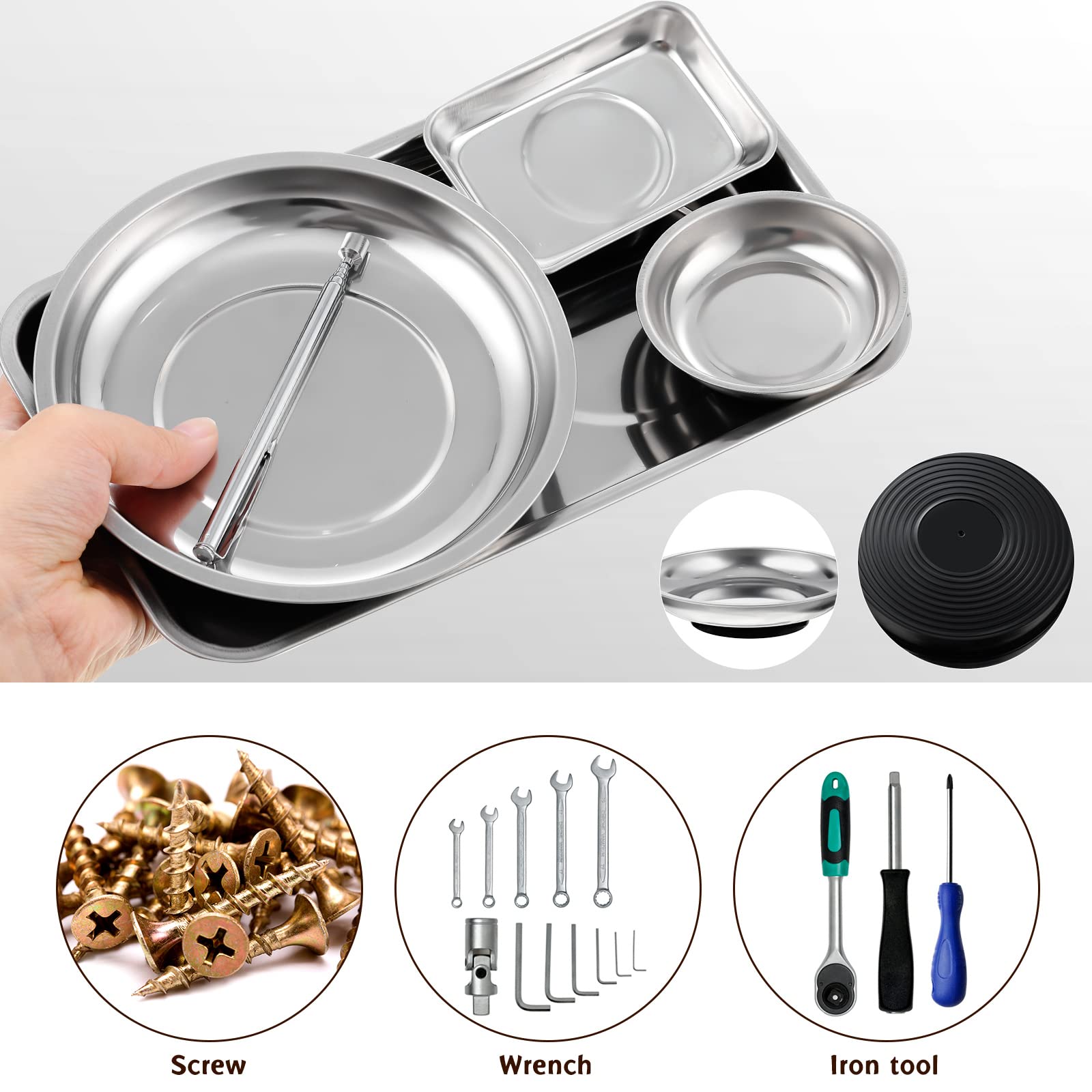 4 Stück Magnetische Ablage Halter Runde Quadratische Magnetische Ablage Edelstahl Magnetische Teile Halter Magnetische Werkzeugablage mit Magnetischem Tonabnehmer Werkzeug für Stecknuss Schraube
