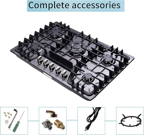 Miniatura 7 de Placa de cocina de gas de 30 pulgadas, estufa integrada de 5 quemadores, estufa convertible de acero inoxidable GLPNG, placa sellada de combustible