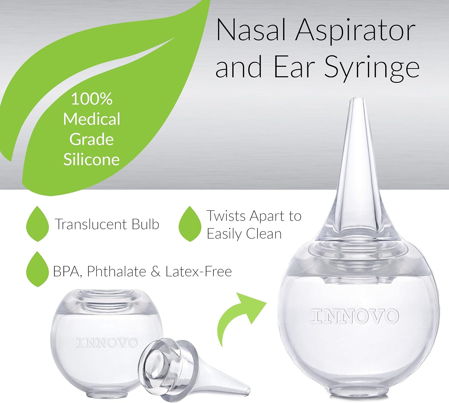 Innovo Ear Syringe and Nasal Aspirator and Touchless Forehead Thermometer Digital Bundle