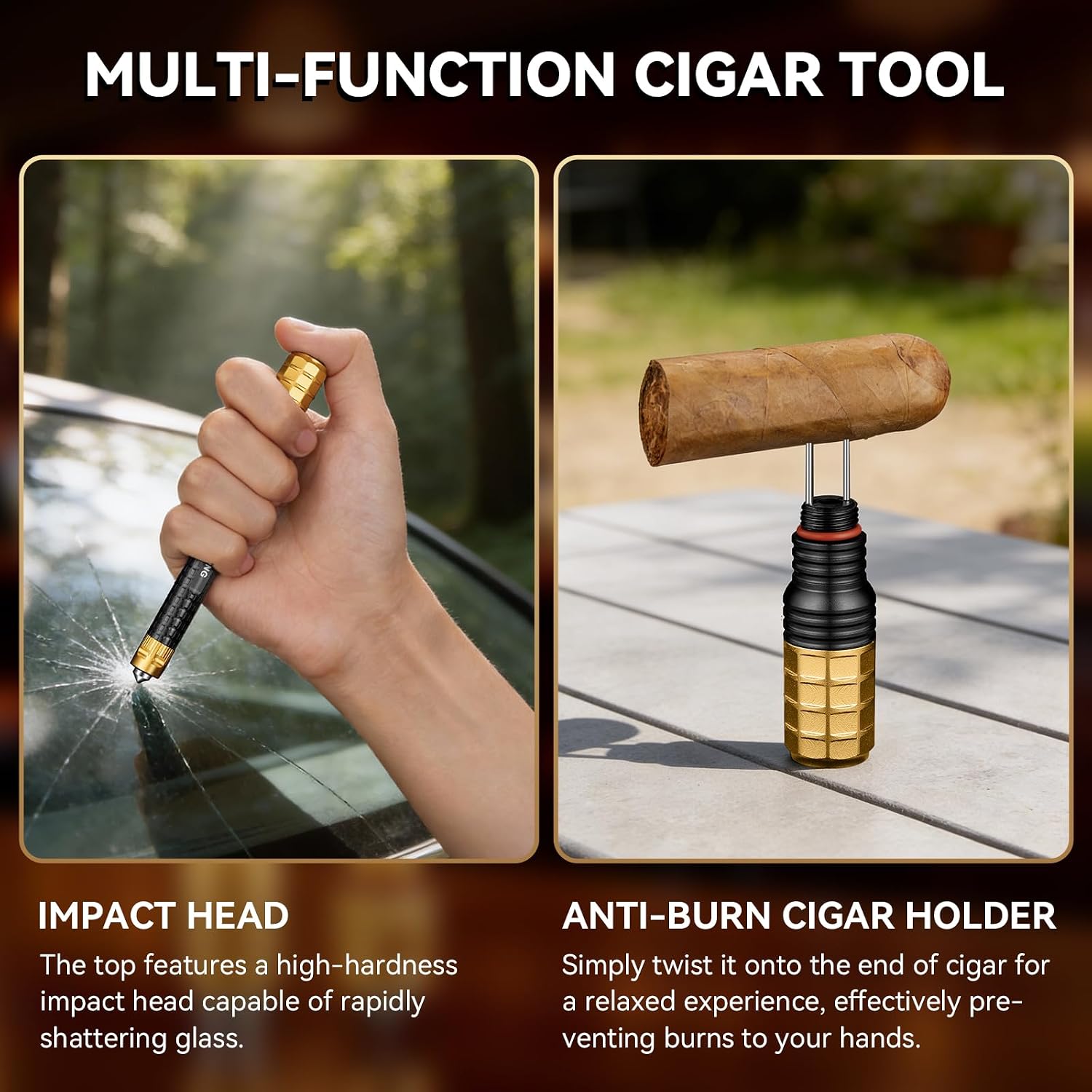 Cigar Draw Enhancer Tool, Cigar Poker & Cigar Nubber & Punch 3 in 1, Practical Cigar Tools and Accessories with Leash for All Cigars with Gift Box,Gifts for Men (Black & red)