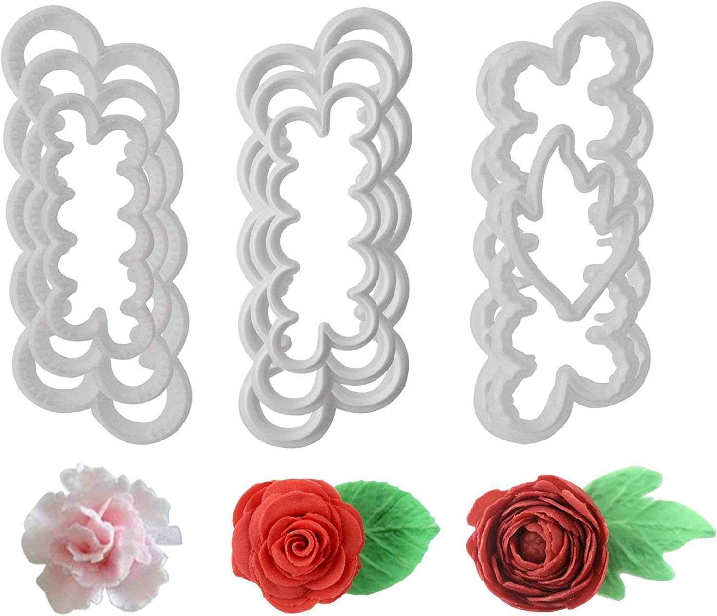 Fyuan Molding Roses Carnations Peony 3D Petal Cake Cutter Flower Fondant Icing Tool Decorating Mould DIY Baking Accessories, 9pcs