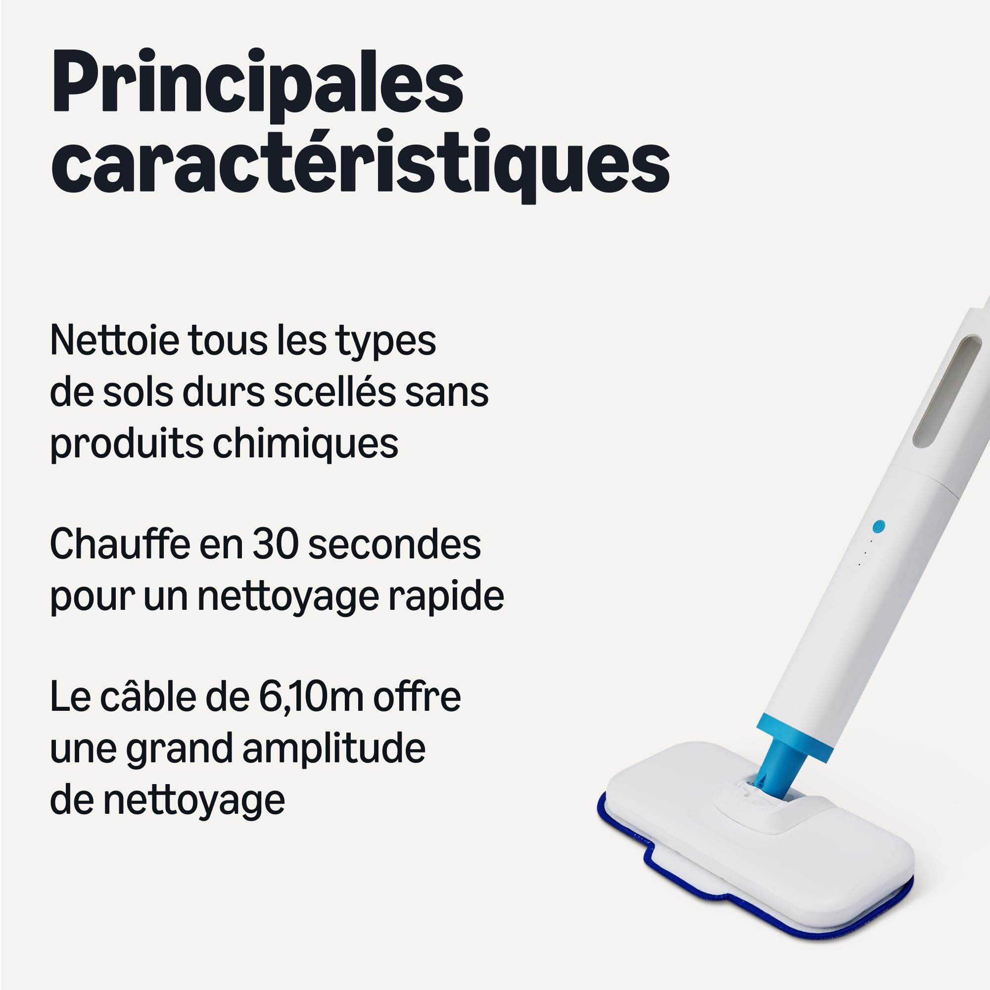 Amazon Basics Balai vapeur pour nettoyage des sols durs, avec 3 tampons lavables, Convient à Tous Les sols durs, 30.5 x 13.9 x 0.5 cm, Bleu