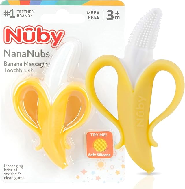 Nuby Nananubs Banana Massaging Teether Baby Teething Toys 3 Months and Up Silicone Teether for Sore Gums Infant