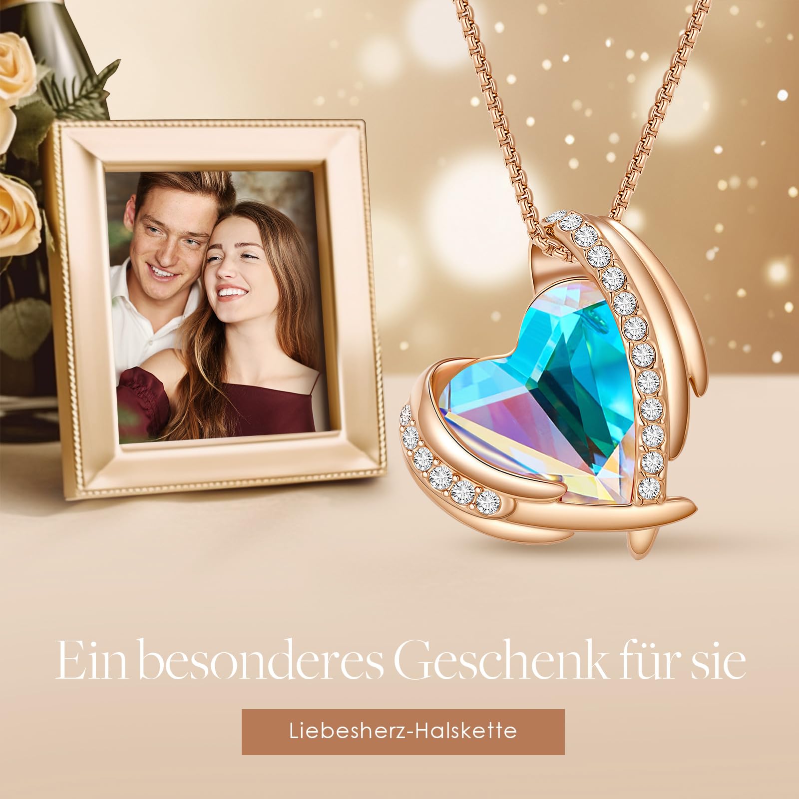 CDE Kette Damen Rosegold Herz Halskette für Frauen Schmuck mit Elegante Geschenkverpackung Weihnachten Geschenk für Sie Frau Freundin Mama Valentinstag/Party/Hochzeitstag/Jubiläum/Geburtstag