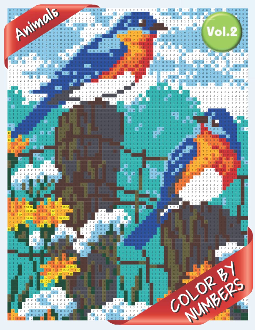 Color by number Animals Vol.2: Coloring Book with 35 Unique mystery square colors color by number for Relaxation and Stress Relief (Mosaics color by numbers book)