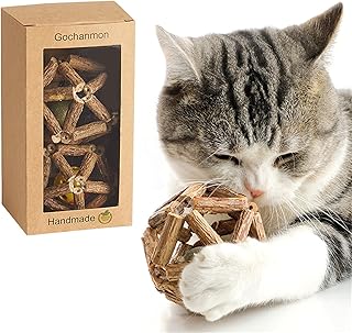 Gochanmon Catnip Toys-2Psc Natural Silvervine Stick Catnip Ball&Bell Ball-Cat Toys for Indoor Cats- Cleaning Teeth Molar Tools Matatabi Cat Chew Toy-Kitten Toys