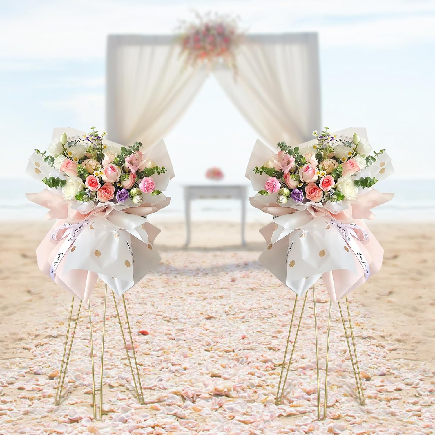 2Pcs Gold Flower Arrangement Stand, 3.4ft Wedding Table Centerpieces Flower Stand Display Rack Metal Flower Pot Holder for Special Events Store Opening Ceremony Housewarming