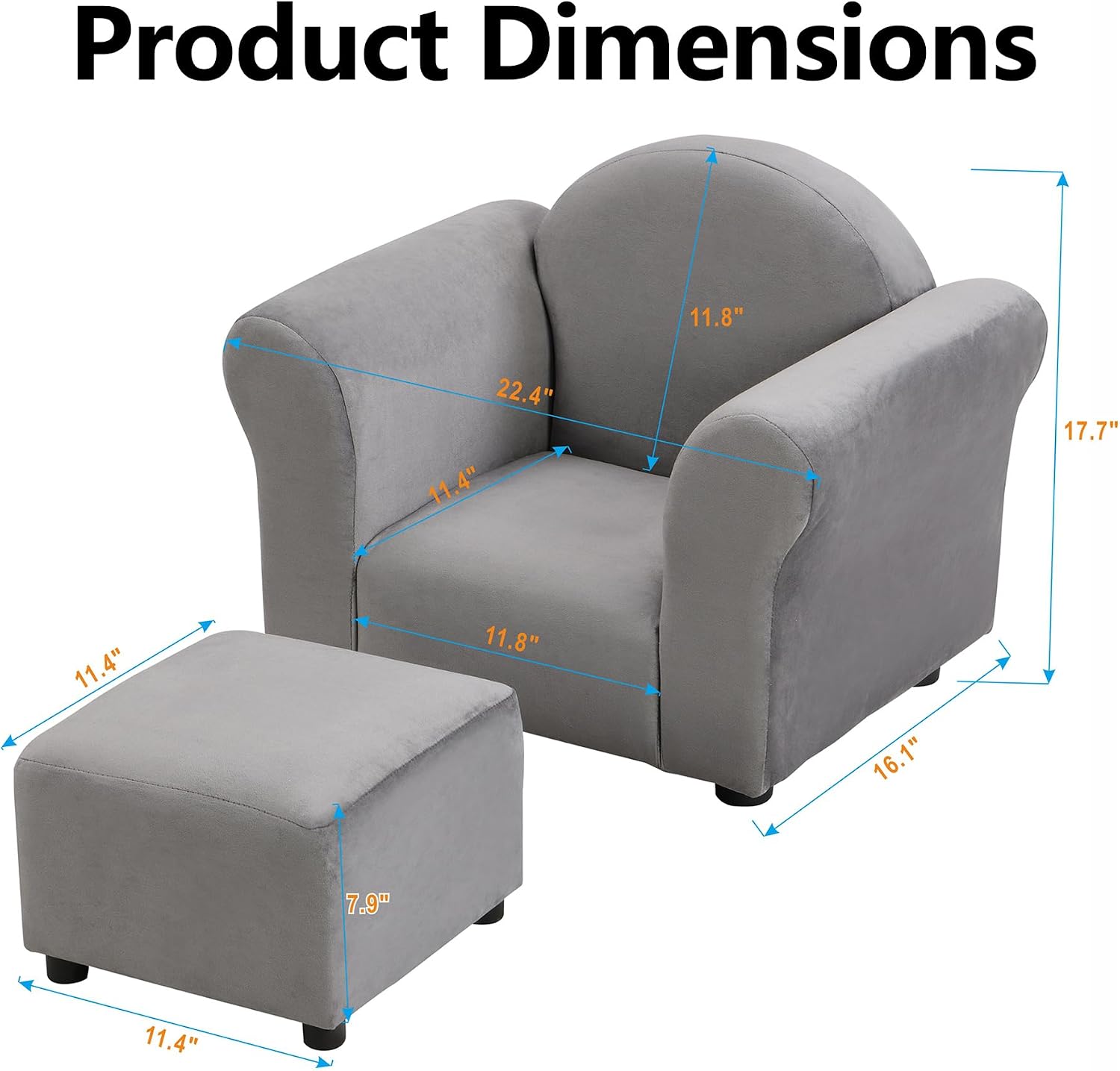 Upholstered Toddler Chairs Comfy,Kids Couch with Ottoman and Armrest,Kids Sofa Chairs for Boys and Girls