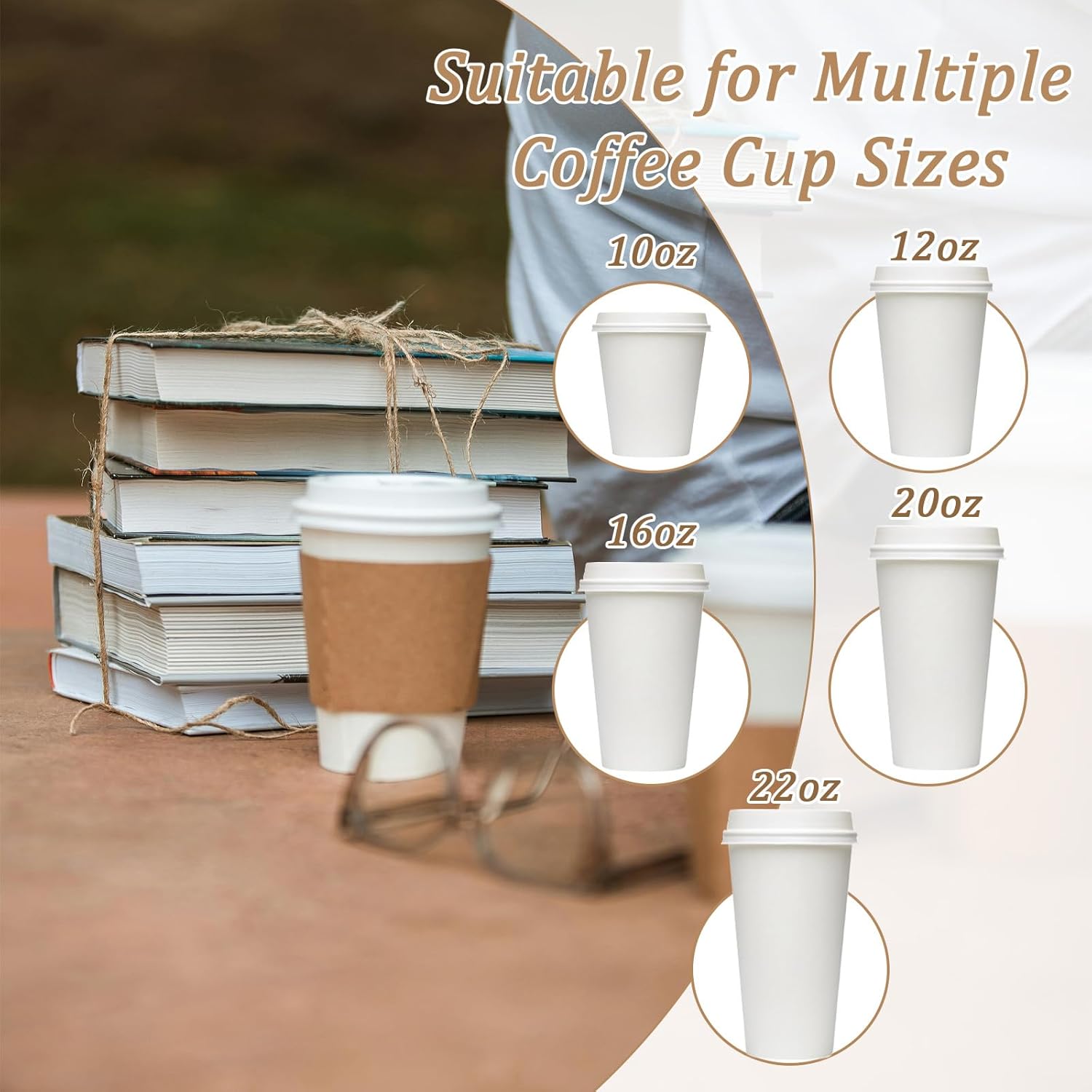 500 Pack Coffee Sleeve Cup Sleeves Disposable Kraft Paper Drink Sleeve for 10, 12, 16, 20, 22oz Cups Hot and Cold Drinks Cafes Offices