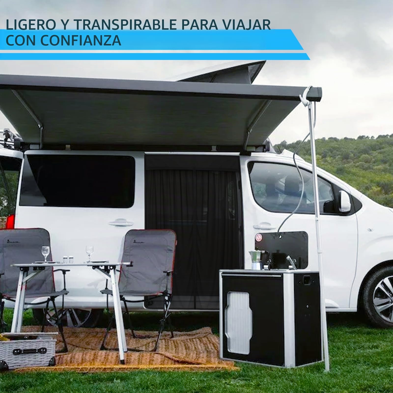Mosquitera de Coche Reemplazo para Citroen Berlingo/Partner III/Rifter 2018-2025 (Standard Roof), Mosquitera para Puerta Lateral, Mosquitera Magnética de Una Sola Capa para Acampar