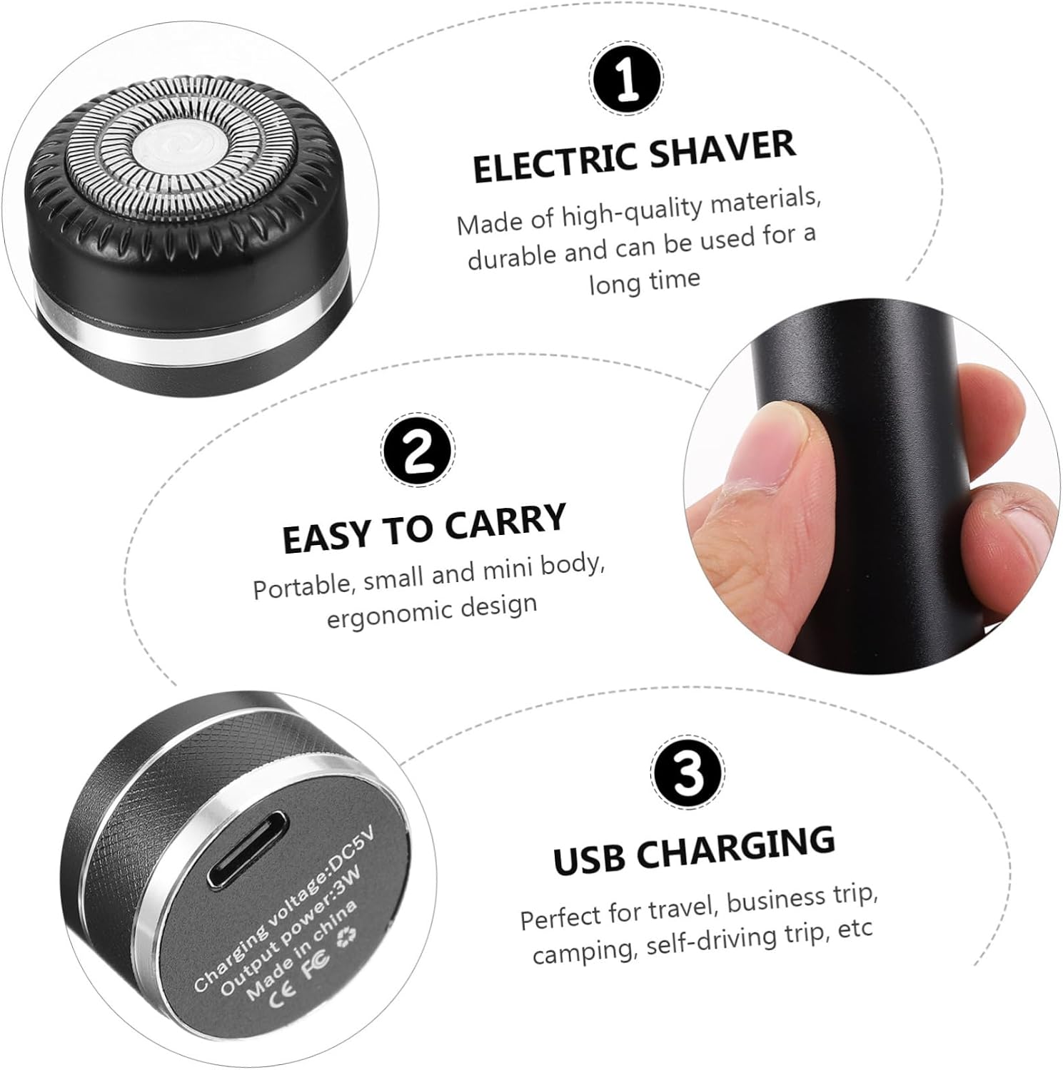 VICASKY Cordless Shaver for Men Rechargeable Electric Razor Water Washable Head Portable Trimmer Ideal for Travel Camping