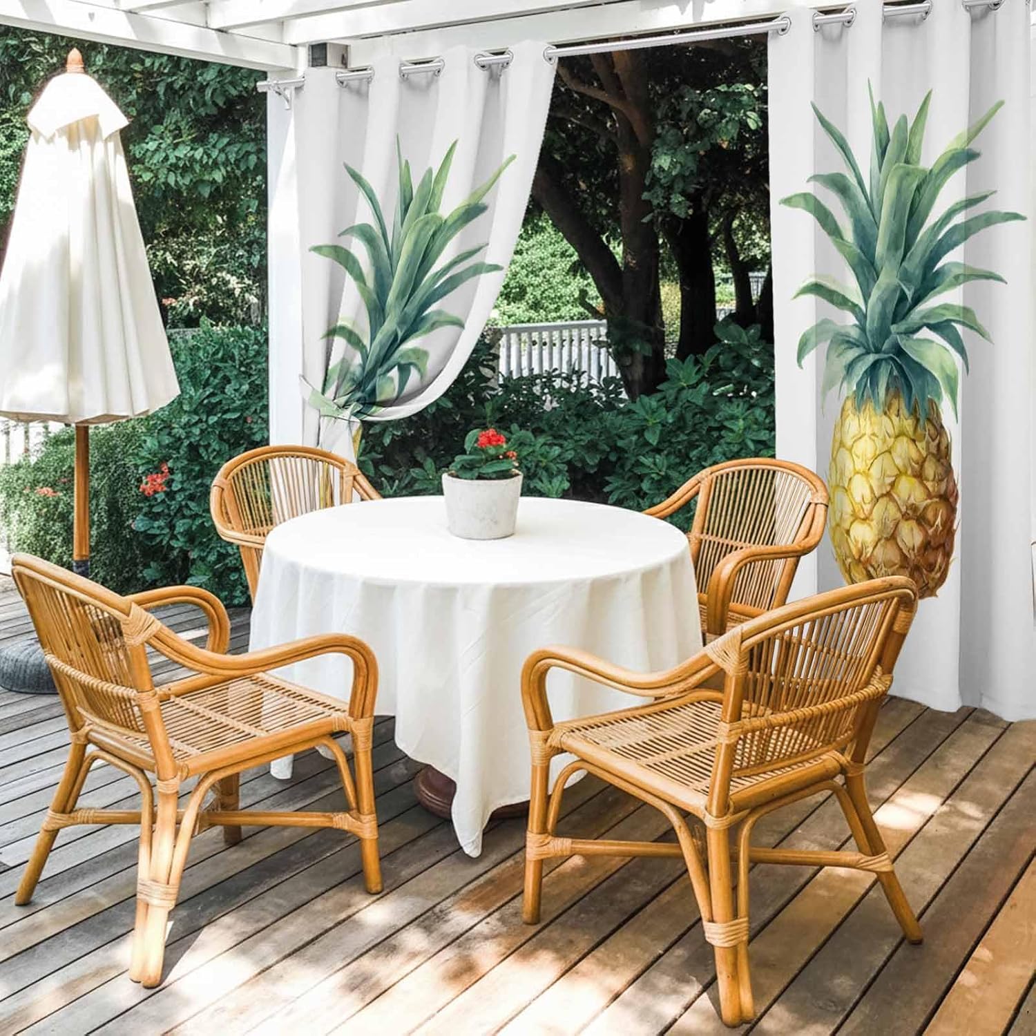 Outdoor Curtains for Patio Waterproof, Pineapple Outdoor Privacy Panels Grommet, Summer Botanical Watercolor Blackout Outside Curtains for Porch/Cabana/Pergola/Gazebo 54"x108", 1 Panel