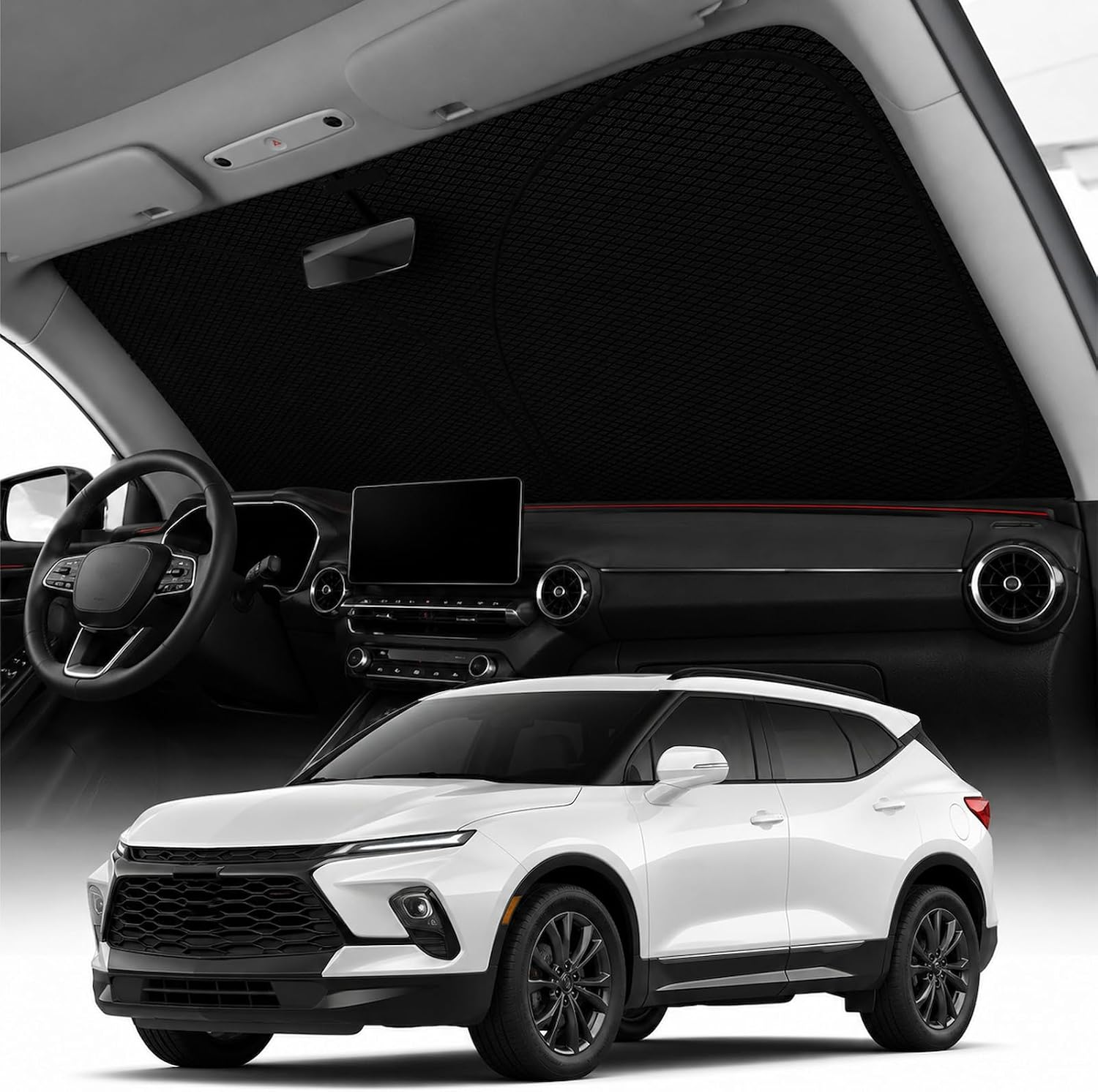 REEVAA 2026 3rd Pro Windshield Sunshade for 2021-2026 Chevrolet Blazer | Dual-Layer Heat & Sun Defense, OEM Design | Foldable Sun Shade Car Accessories with Storage Bag