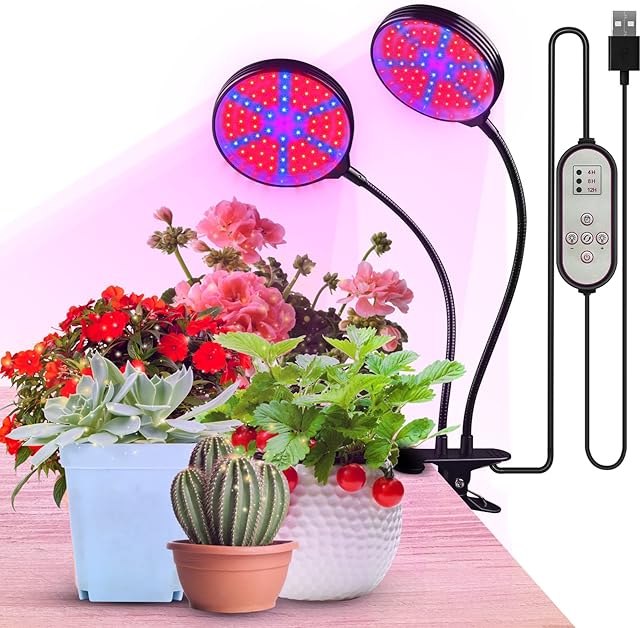 LED Grow Light for Indoor Plants, [156 LEDs] USB Plant Grow Lights Full Spectrum 2 Heads Grow Lamp with Timer, 5 Dimmable Level 3 Switch Modes and 360°Adjustable Gooseneck for Seedlings and Succulents