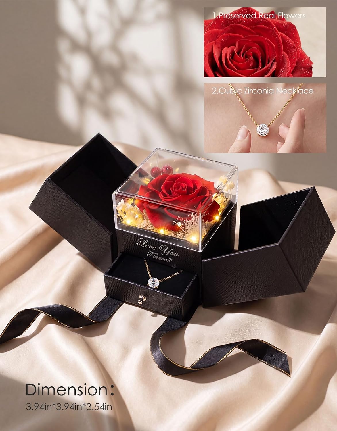 Preserved Real Rose Gifts for Women with Necklace