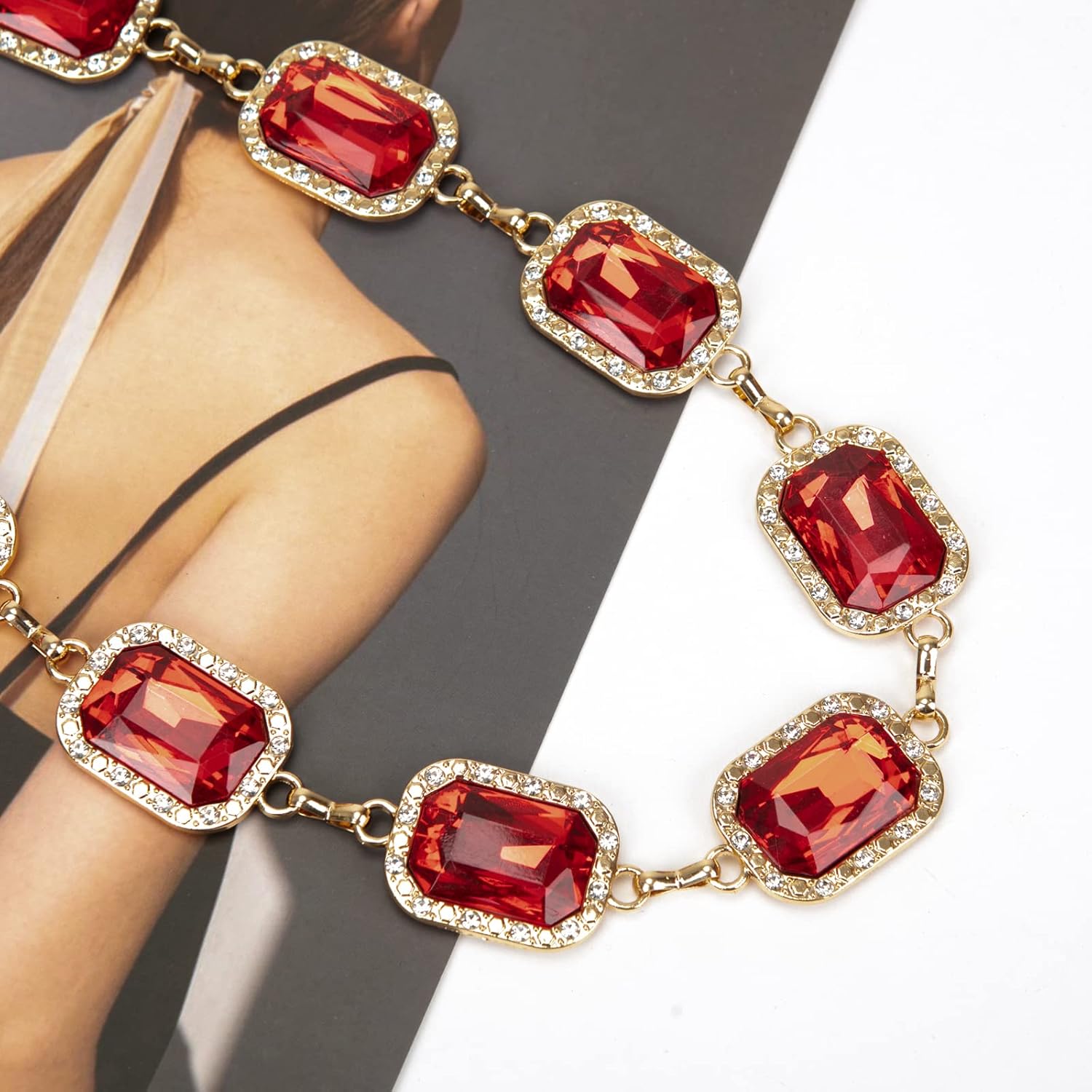 ILuvatar Green Glass Diamond Chain Belt - Metal Women's Western Style Dress Belt - Image 6