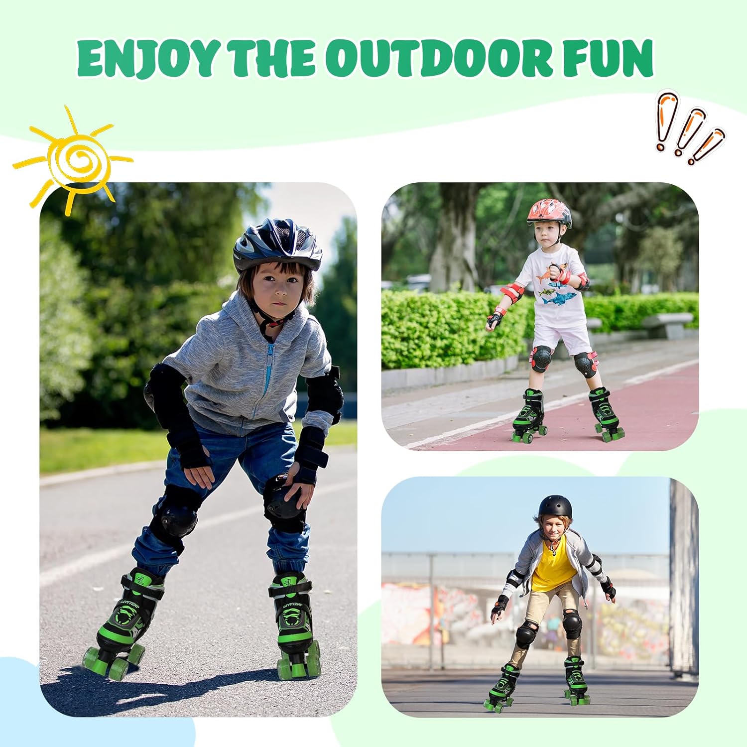 Roller Skates for Boys Girls Kids, 4 Size Adjustable Quad Skates with All Light Up Wheels for Beginners Indoor Outdoor Sports