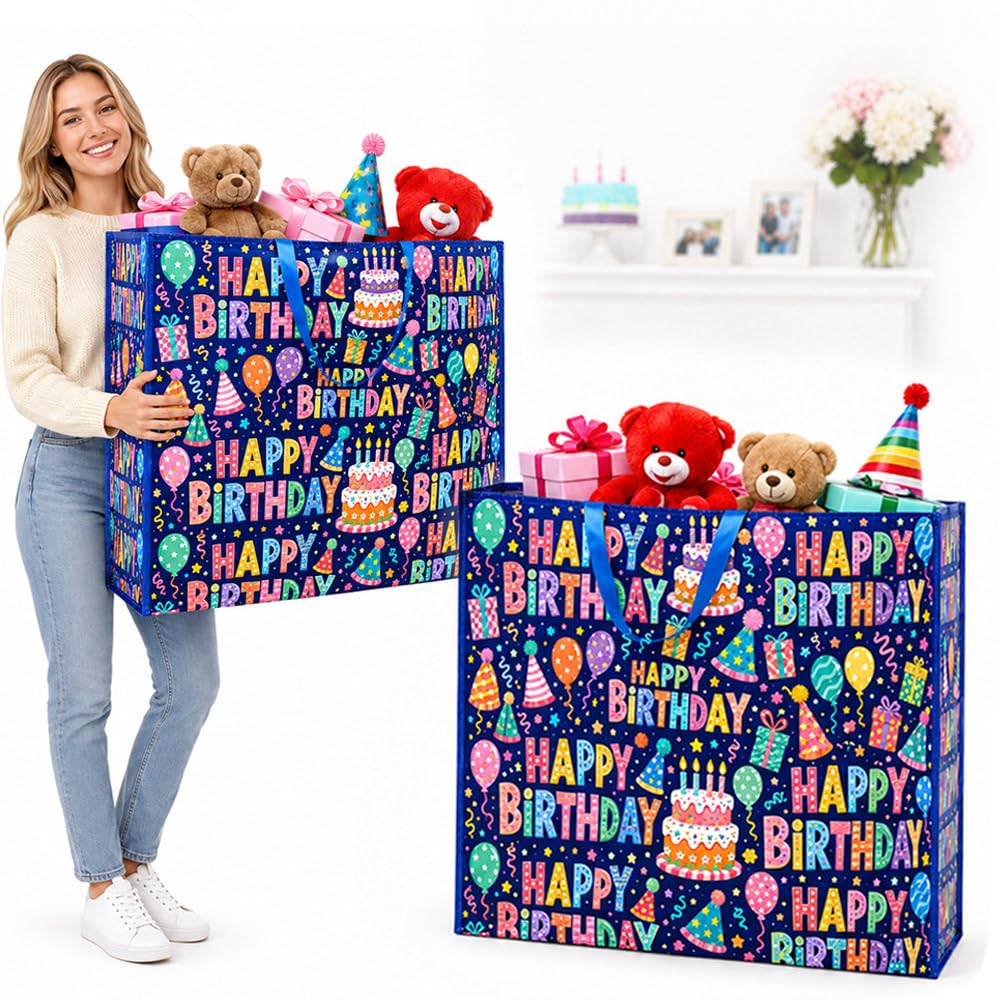 Birthday Bags for Presents, 1 Piece Jumbo Birthday Gift Bag, Reusable Pouch