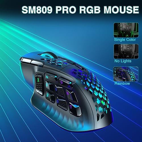Miniatura 9 de SOLAKAKA SM809 Pro - Mouse para juegos con 9 botones laterales, mouse RGB de 24000 DPI para jugadores, 16 macros programables MMO, color negro