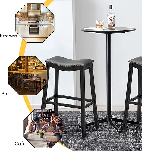 Miniatura 18 de COSTWAY Juego de 4 taburetes de bar de altura de mostrador, taburete de silla sin respaldo de 29 pulgadas de altura con patas de madera de goma,