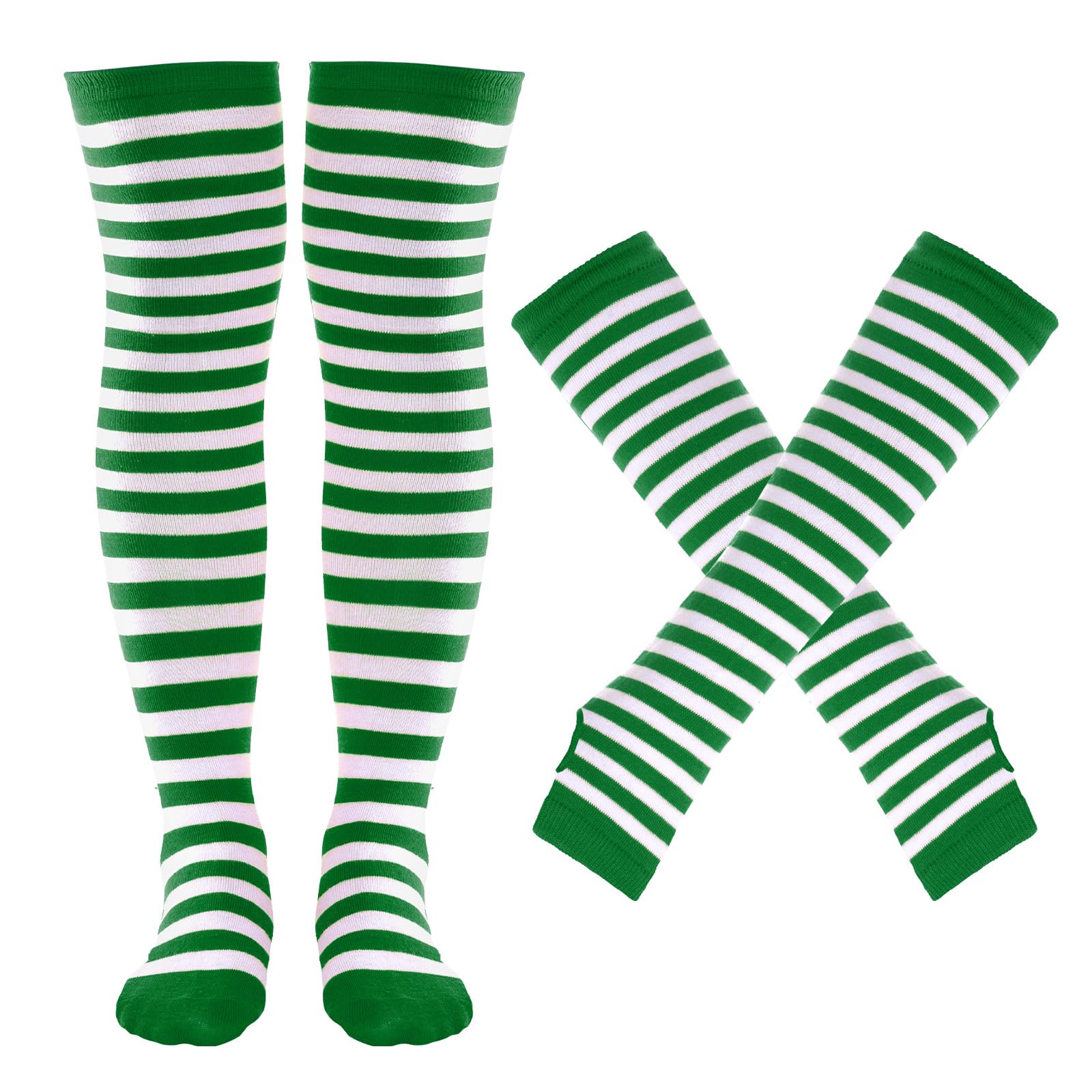 Tongcloud Women's Striped Knee High Socks, Over Knee Thigh High Socks, Arm Warmer and Fingerless Gloves Set