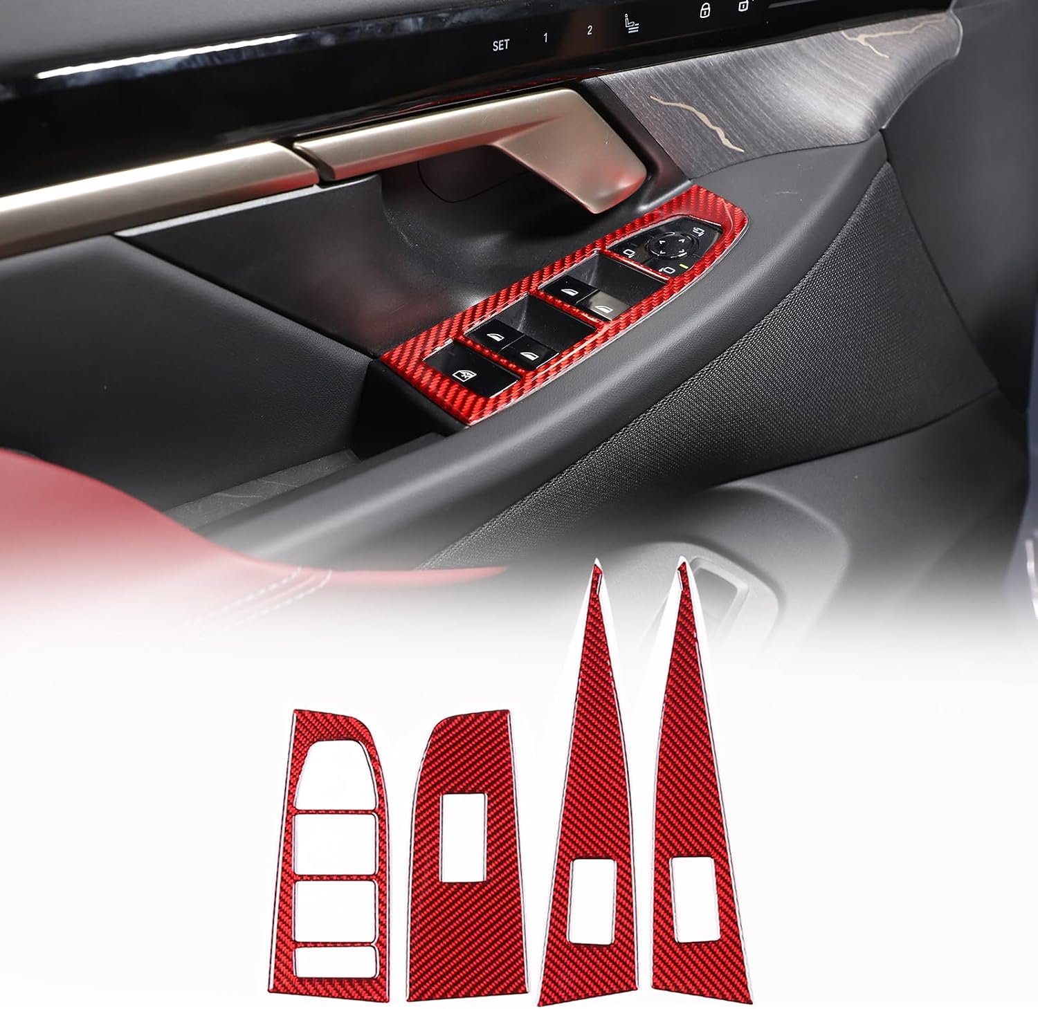 Sekhyna Window Lift Switch Panel Cover Trim Compatible with BMW 5 Series 2024 G60,Interior Door Window Control Button Panel Trim Sticker,Carbon Fiber Interior Accessories 4PCS (Black Carbon)