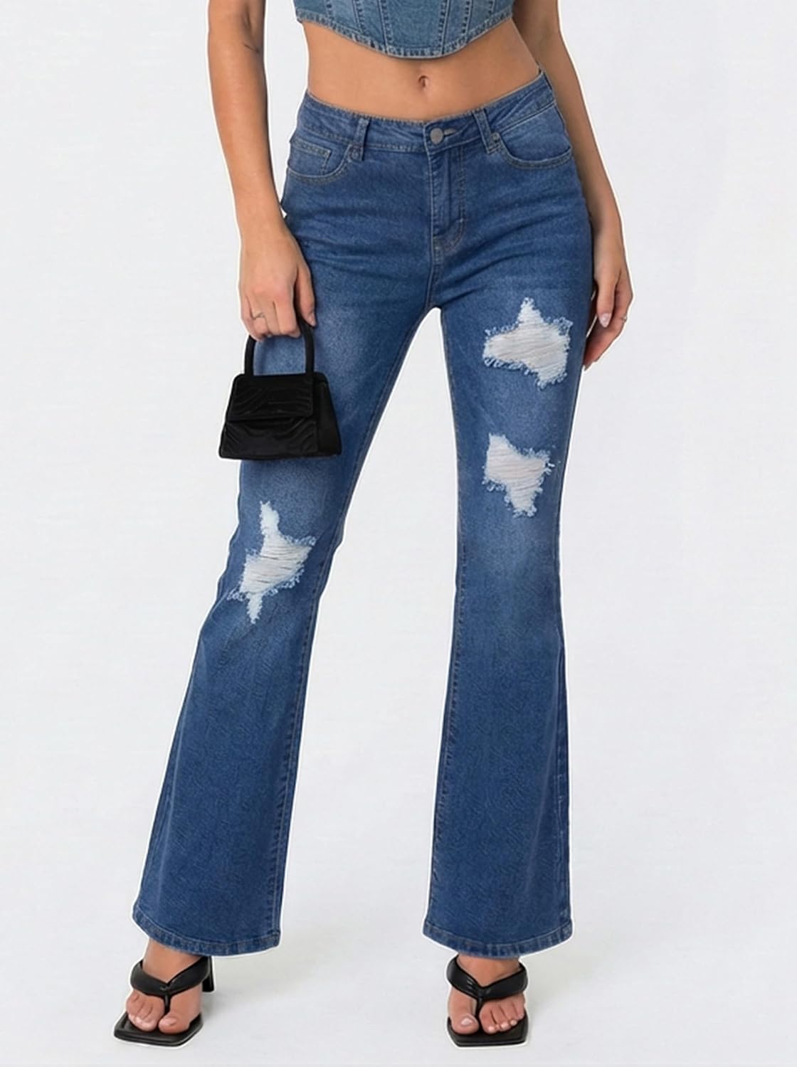 EMMIOL Flare Jeans for Women Trendy, Mid-High Waist Bootcut Bell Bottom Jeans, Stretchy Denim Y2K Pants with Pockets