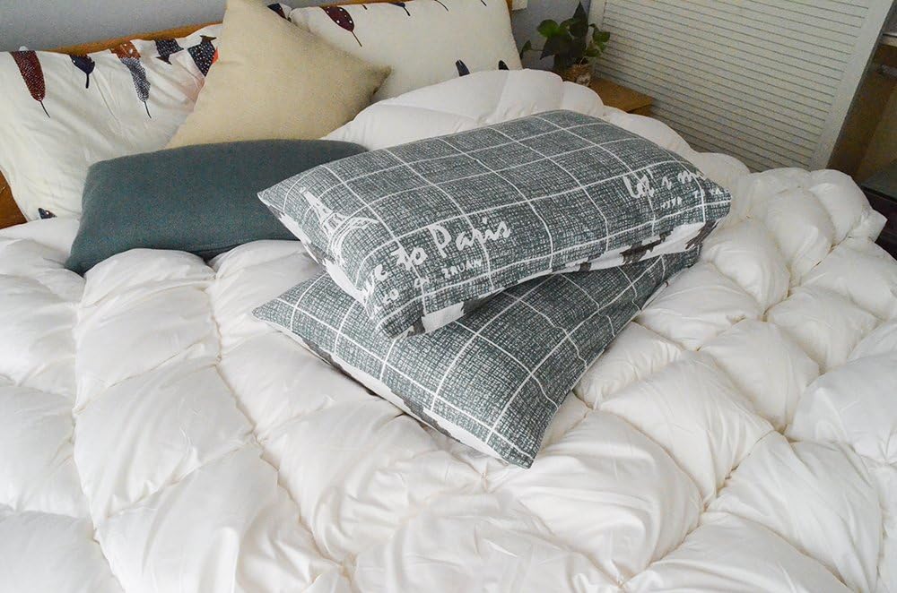Uozzi Bedding Ultra Soft 100% Washed Cotton 3 Piece Kid Duvet Cover Set with Zipper Closure, Hotel Quality, (Green Plaid, Queen(1 duvet cover+2 pillow shams))