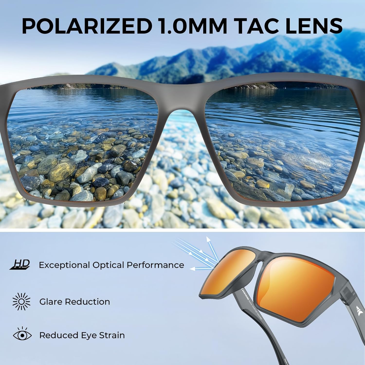 KastKing Beartrap Polarized Sports Fishing Sunglasses, With PuriVex Protective Lens Coating, Square frame Design, Men Women