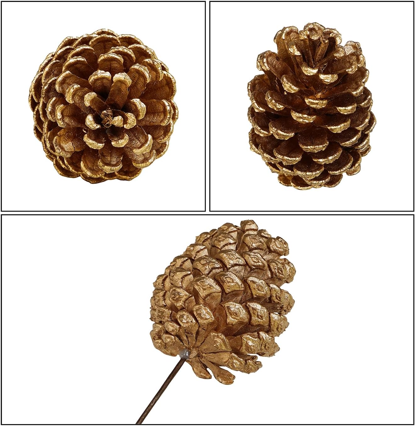 Winlyn 12 Pcs Gold Pine Cone Picks Christmas Natural Pinecone Sprays Decorative Medium Pinecone Stems 8.5" Tall for Christmas Tree Floral Arrangements Wedding Holiday Crafts Seasonal Wreath